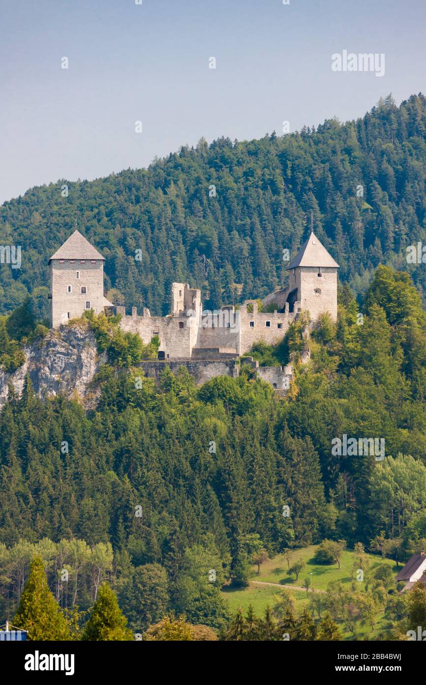 The partially ruined Gallenstein Castle, founded in 1278. Municipality of Sankt Gallen, district Liezen, state of Styria, Austria Stock Photo