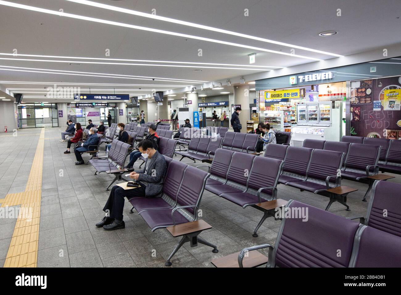 Seoul, Korea-March 29, 2020 : It is quiet  in Suseo Station according to the social distancing advisory due to the corona virus pandemic Stock Photo