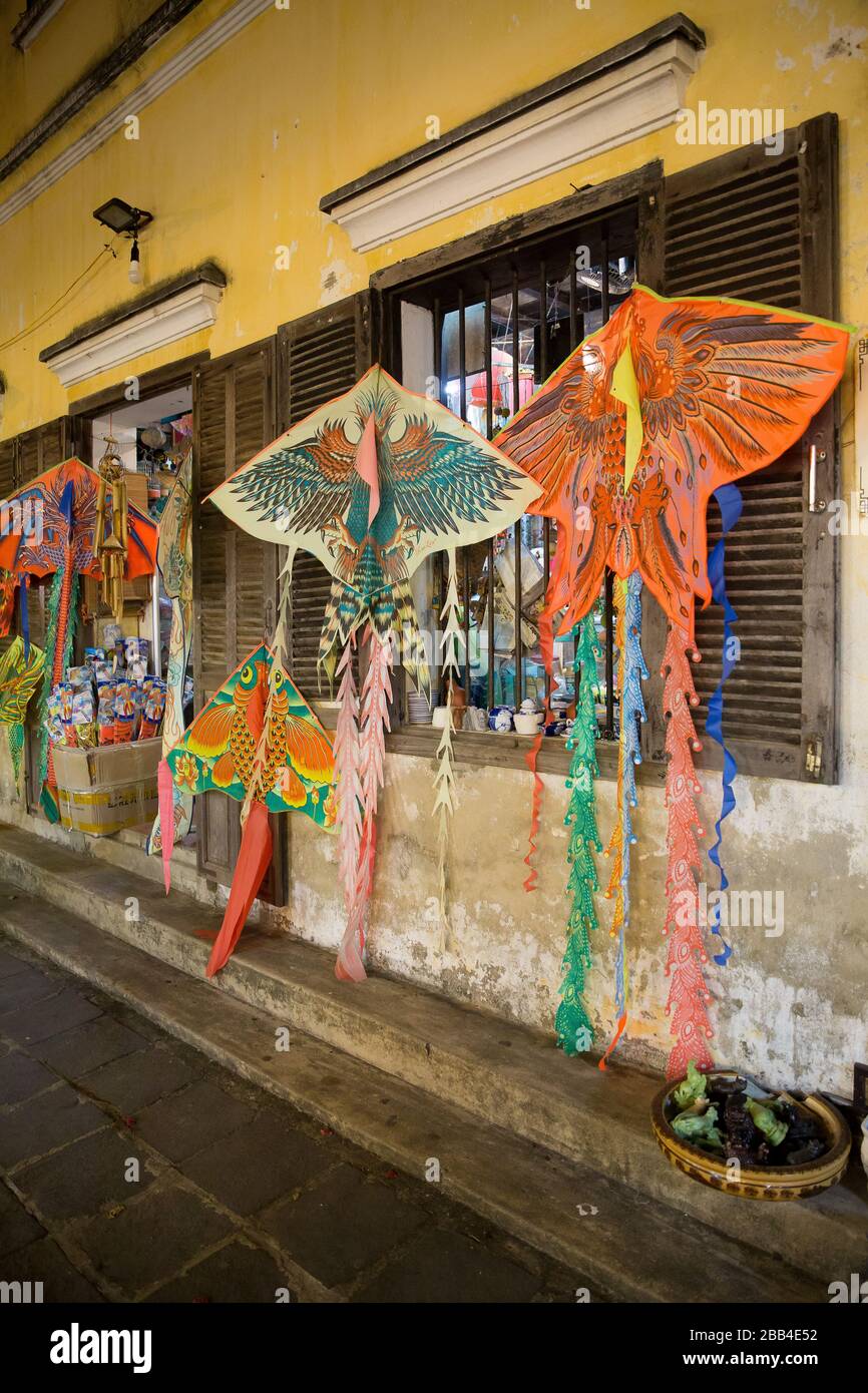 Traditional Vietnamese kites for sale in a Hoi An gift shop Stock Photo