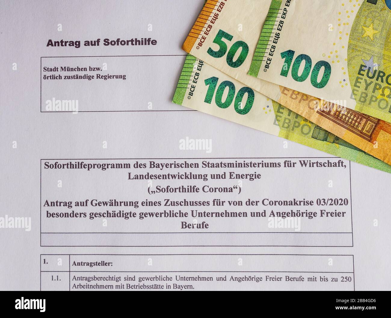 Soforthilfe Corona, Antrag auf Soforthilfe, Bayern, Deutschland, Europa Stock Photo