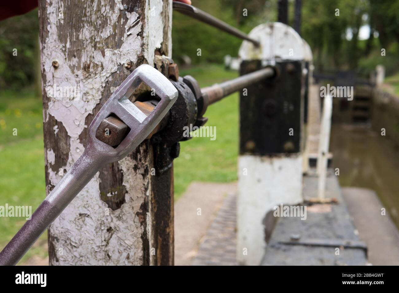 Lock key handle windlass canal boating Oxford Canal Oxfordshire England Stock Photo