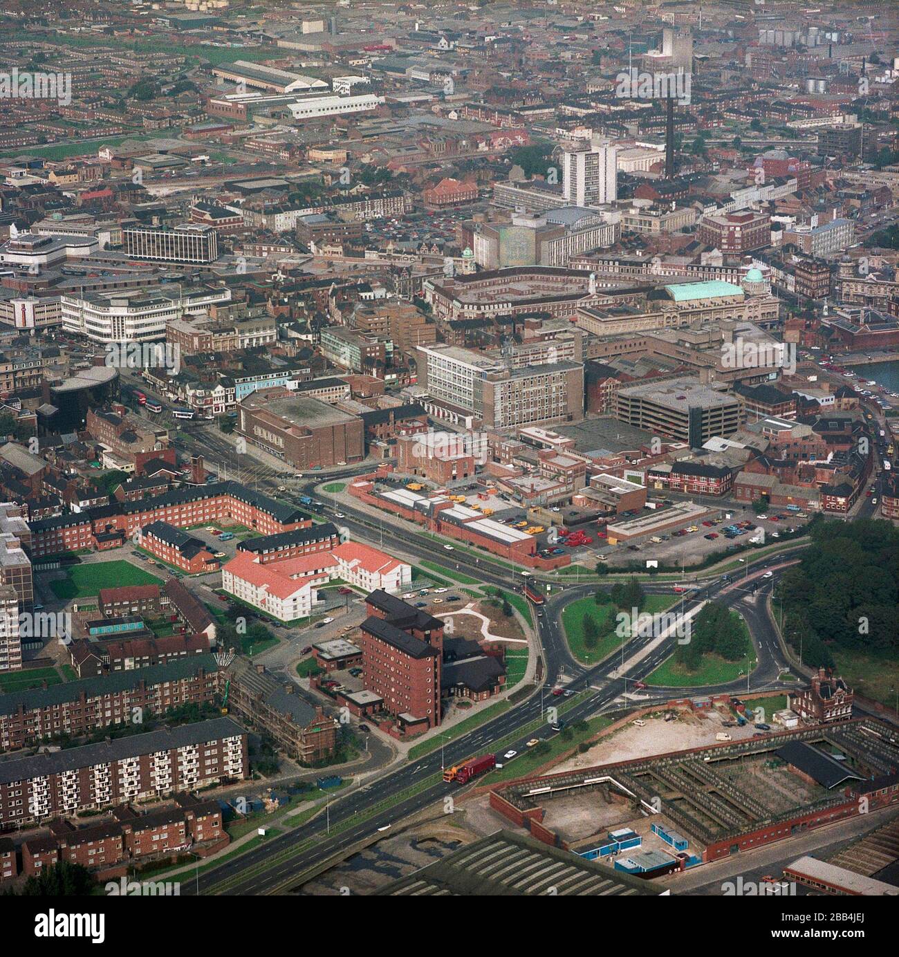 An aerial photograph of Hull city Centre, in 1985, East Yorkshire