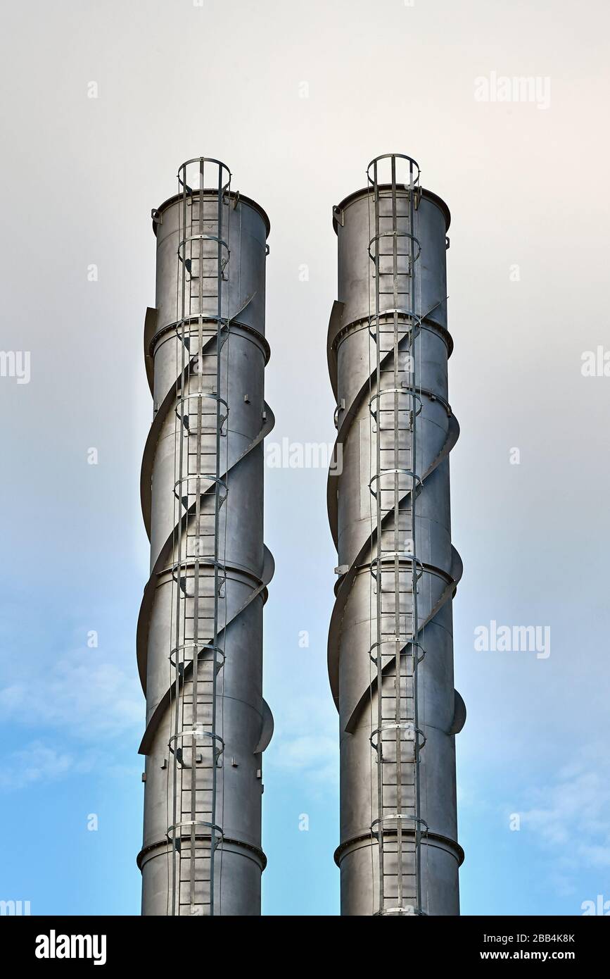 Two Industrial Chimneys Stock Photo Alamy