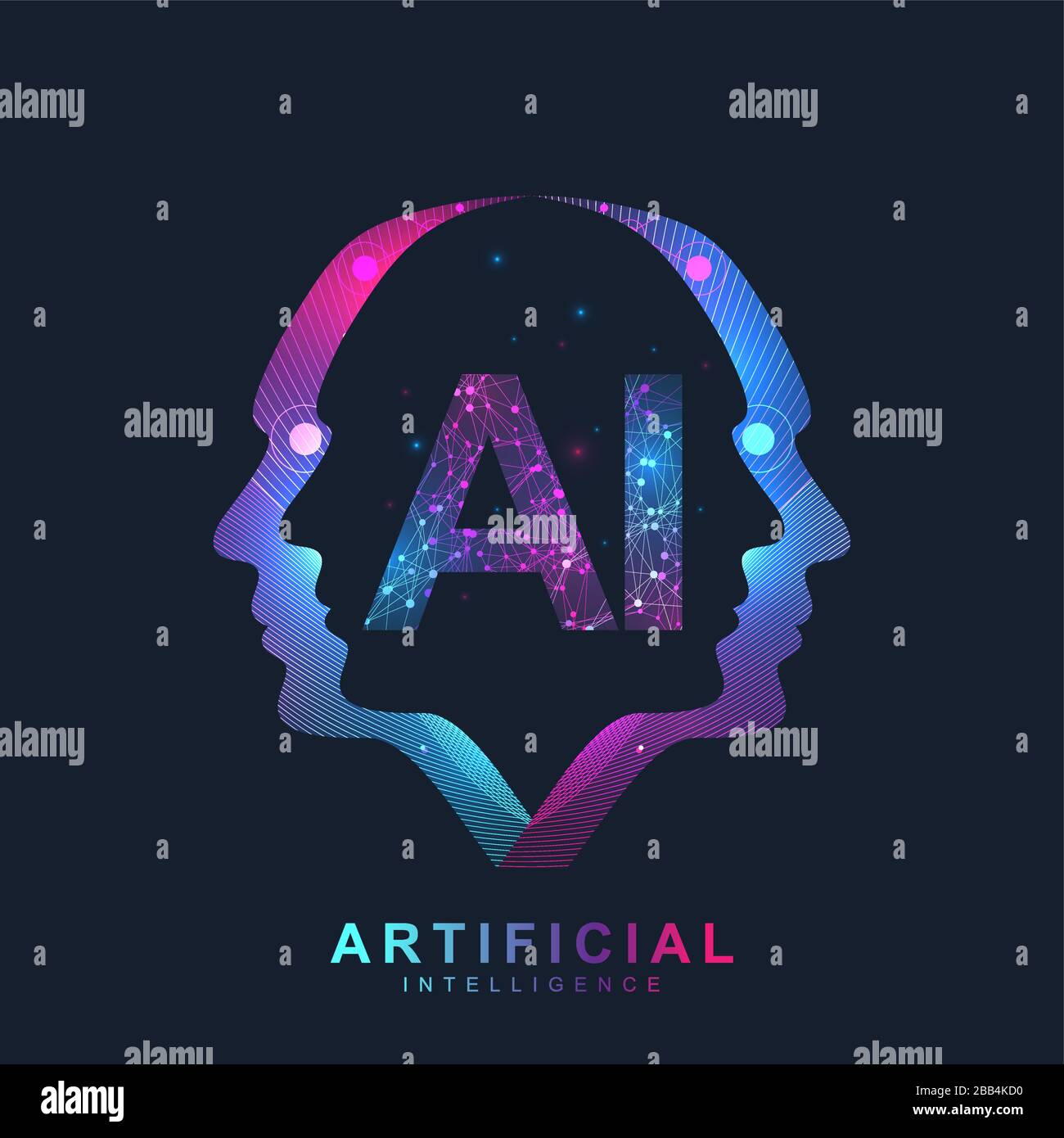 Artificial Intelligence Logo Plexus effect. Artificial Intelligence and Machine Learning Concept. Vector symbol AI. Neural networks and another modern Stock Vector