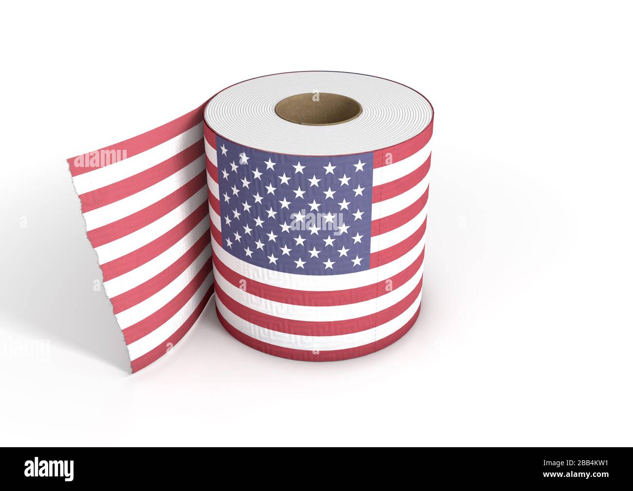 A single roll of toilet paper roll with a print of the USA flag on it - 3D  render Stock Photo - Alamy