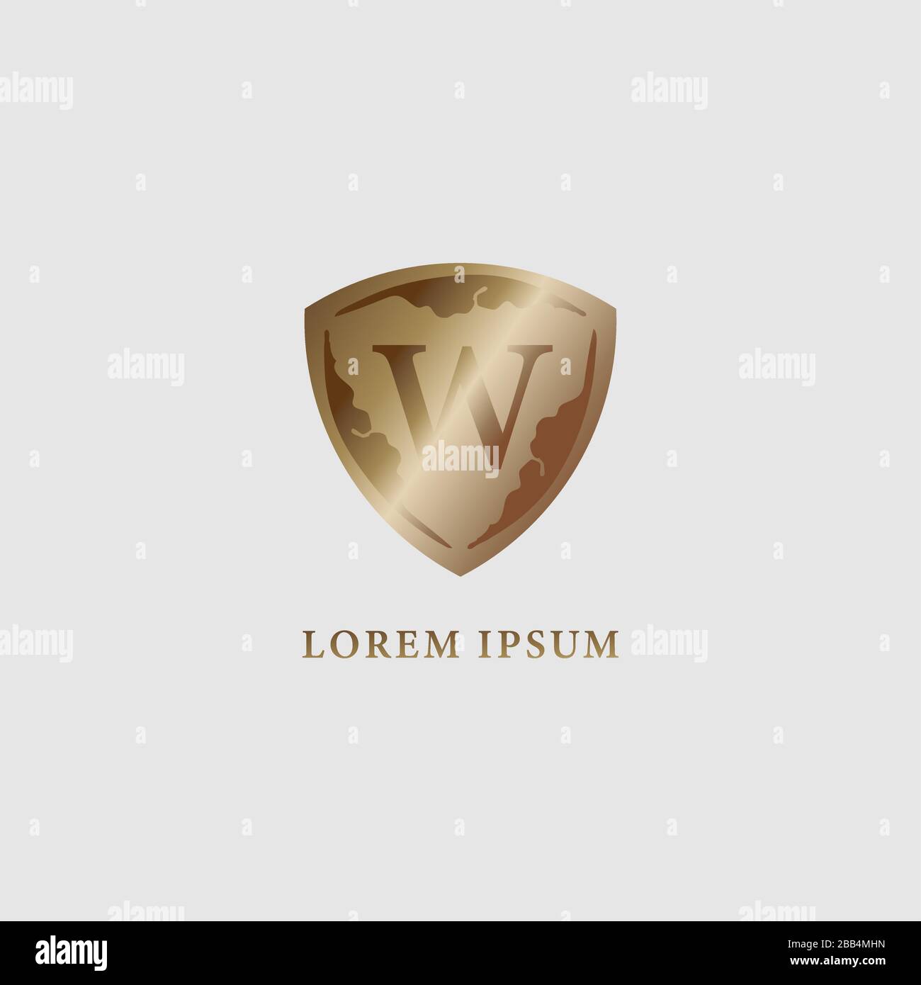 Letter W alphabet logo design template. Luxury gold decorative shield ...