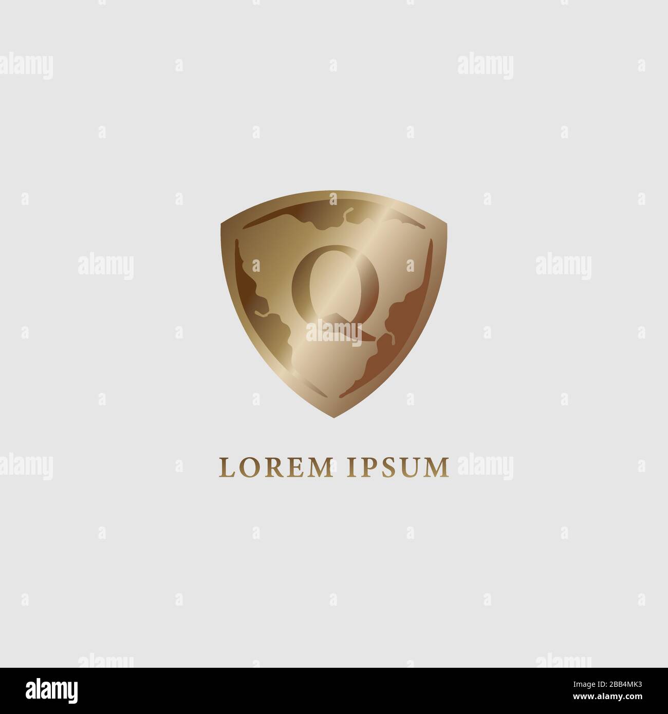 Letter Q alphabet logo design template. Luxury gold decorative shield ...