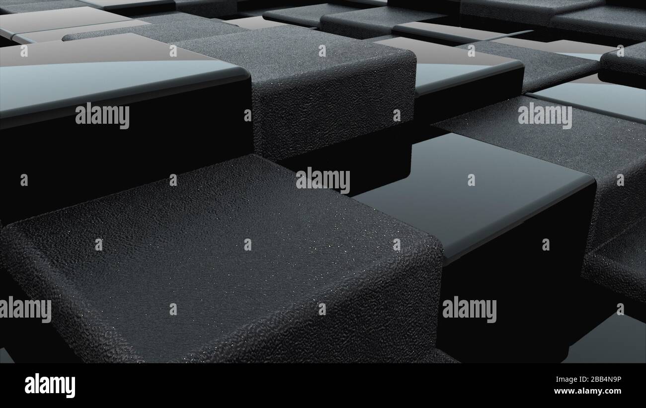 3d rendering of black cubes surface. Computer generated abstract wavy ...