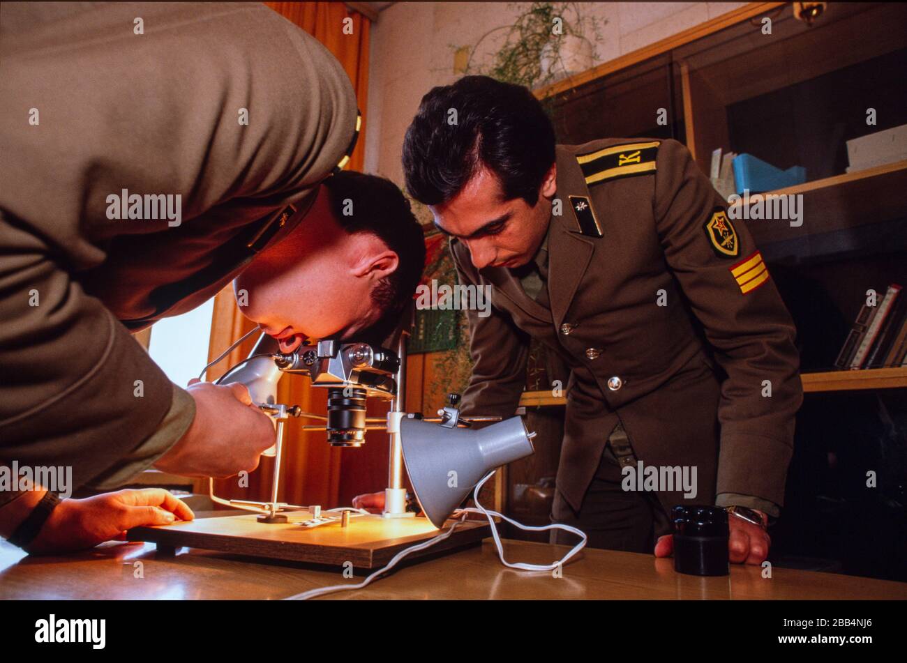 KGB's training school, Moscow, Russia, USSR 1990. Teaching professor and students in the photo-forensic section Stock Photo