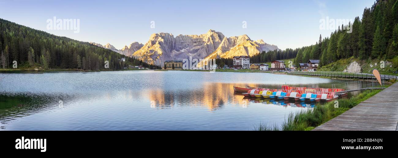 Traveling to beautiful Alps in summer. Lago di Misurina Stock Photo