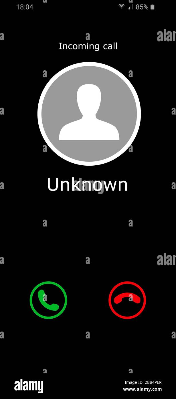 mobile phone screen template with incoming call from unknown number Stock Photo