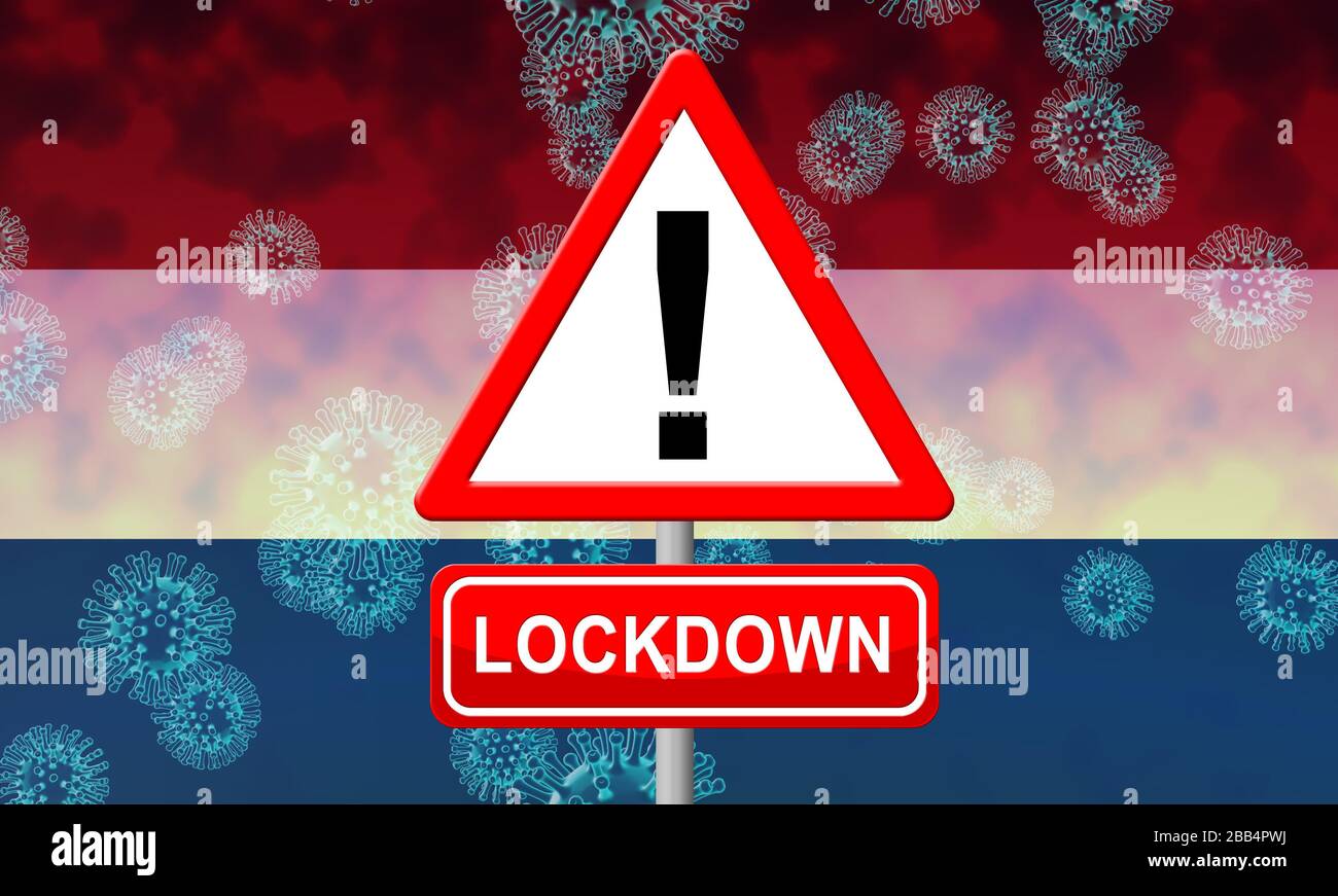 Netherlands lockdown to halt coronavirus epidemic or outbreak. Covid 19 Dutch precaution to lock down disease infection - 3d Illustration Stock Photo