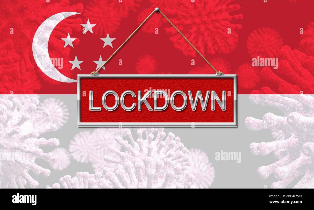 Singapore lockdown preventing ncov pandemic and outbreak. Covid 19 Singaporean precaution to isolate disease infection - 3d Illustration Stock Photo