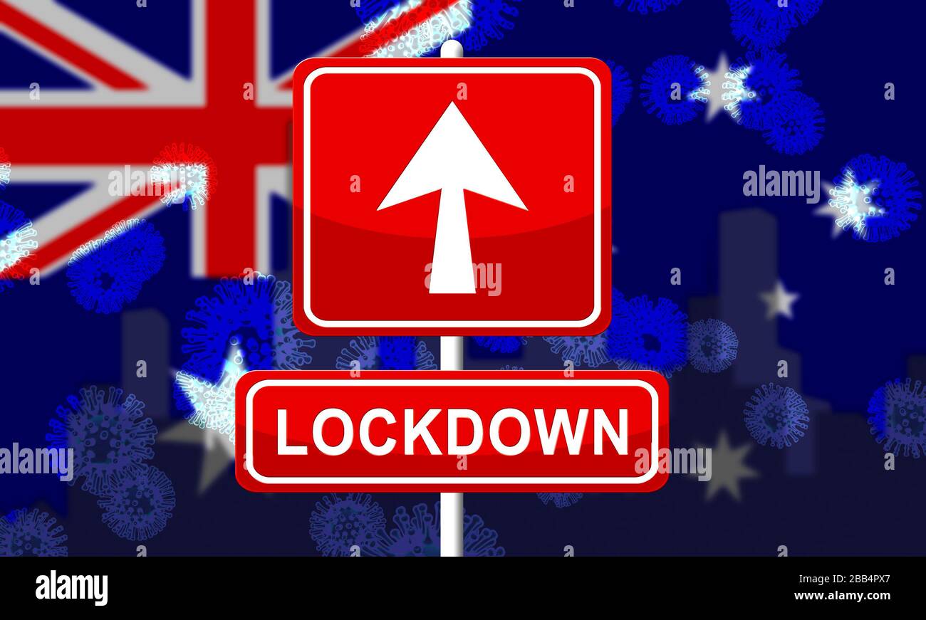 Australia lockdown to prevent coronavirus epidemic and outbreak. Covid 19 Australian precautions to lock down disease infection - 3d Illustration Stock Photo