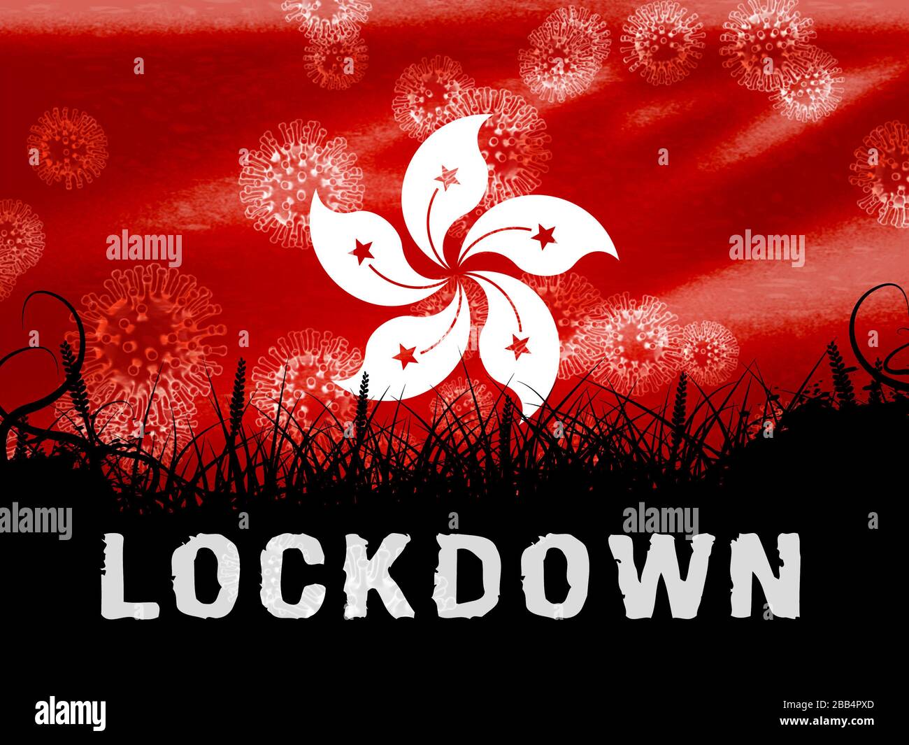 Hong Kong lockdown preventing covid19 spread and outbreak. Covid 19 HK precaution to lock down virus infection - 3d Illustration Stock Photo