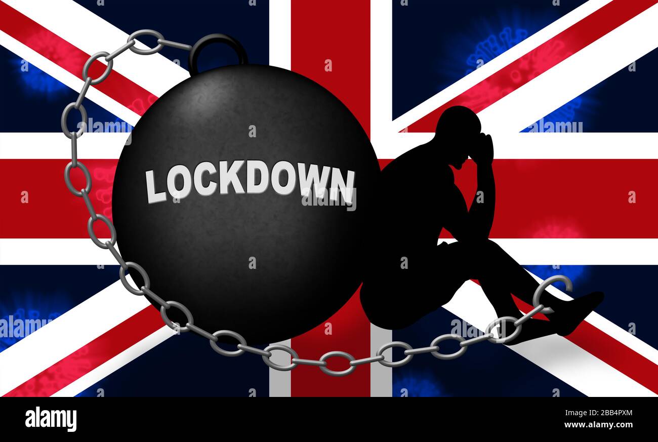United Kingdom lockdown emergency preventing coronavirus spread or outbreak. Covid 19 UK precaution to lock down virus infection - 3d Illustration Stock Photo