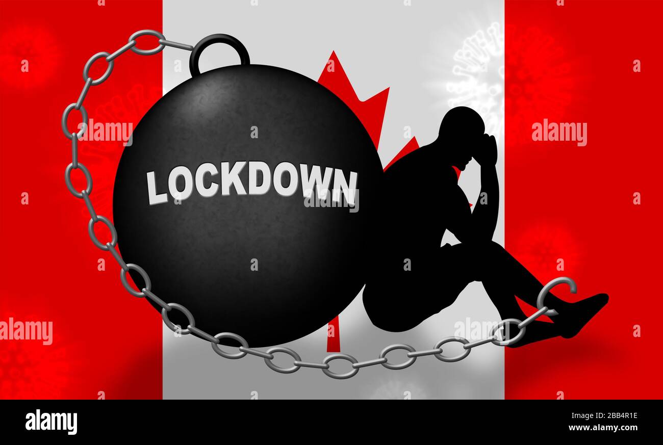 Canada lockdown preventing coronavirus pandemic and outbreak. Covid 19 canadian precaution to lock down disease infection - 3d Illustration Stock Photo