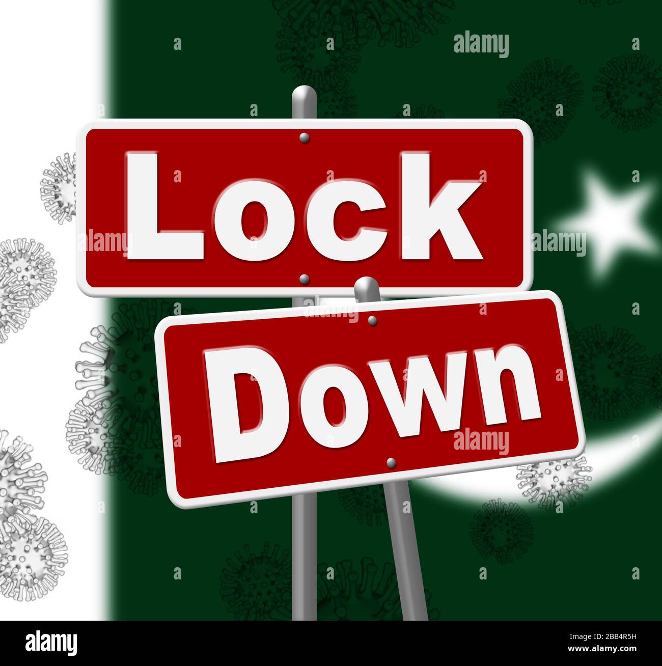 Pakistan lockdown sign against coronavirus covid-19. Pakistani stay home order to enforce self isolation and stop infection - 3d Illustration Stock Photo