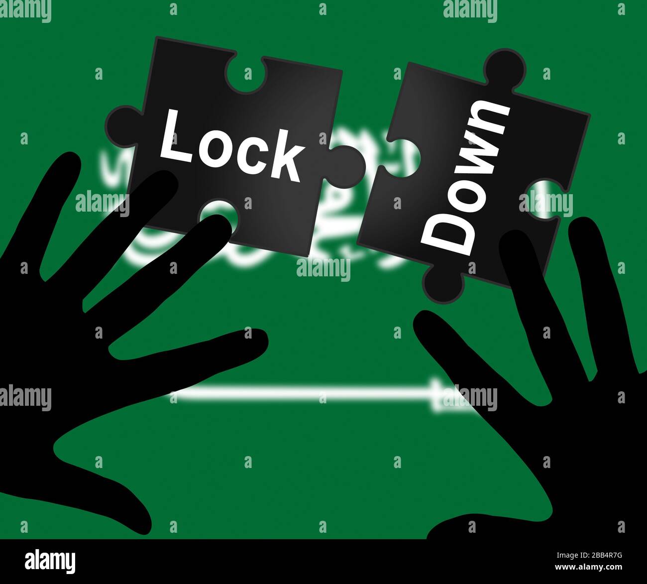Saudi Arabia lockdown in solitary confinement or stay home. Arabian lock down from covid-19 pandemic - 3d Illustration Stock Photo