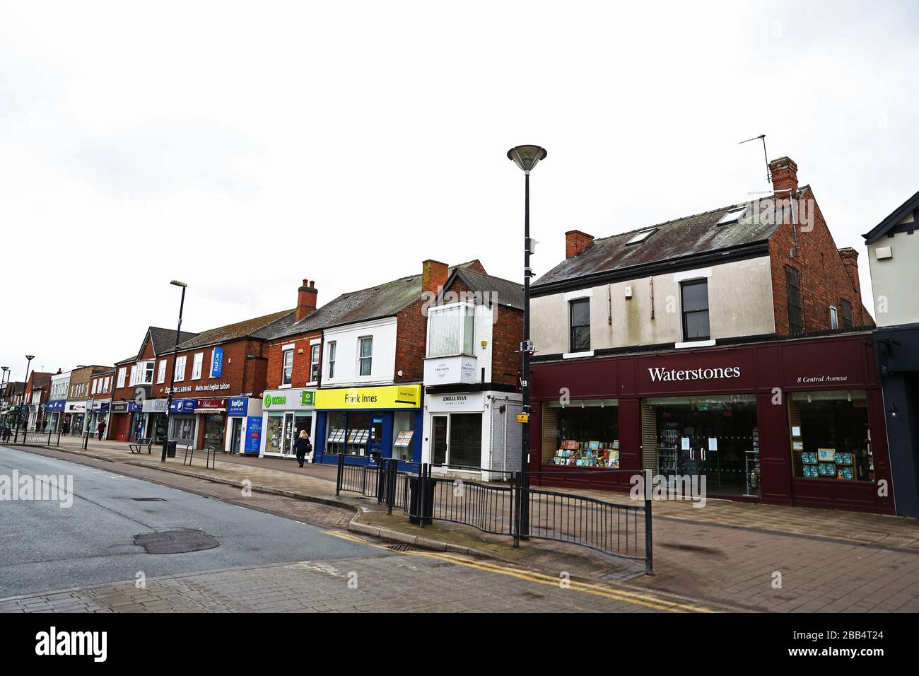 A quiet high street in West Bridgford, Nottingham as the UK continues in lockdown to help curb the spread of the coronavirus. Stock Photo