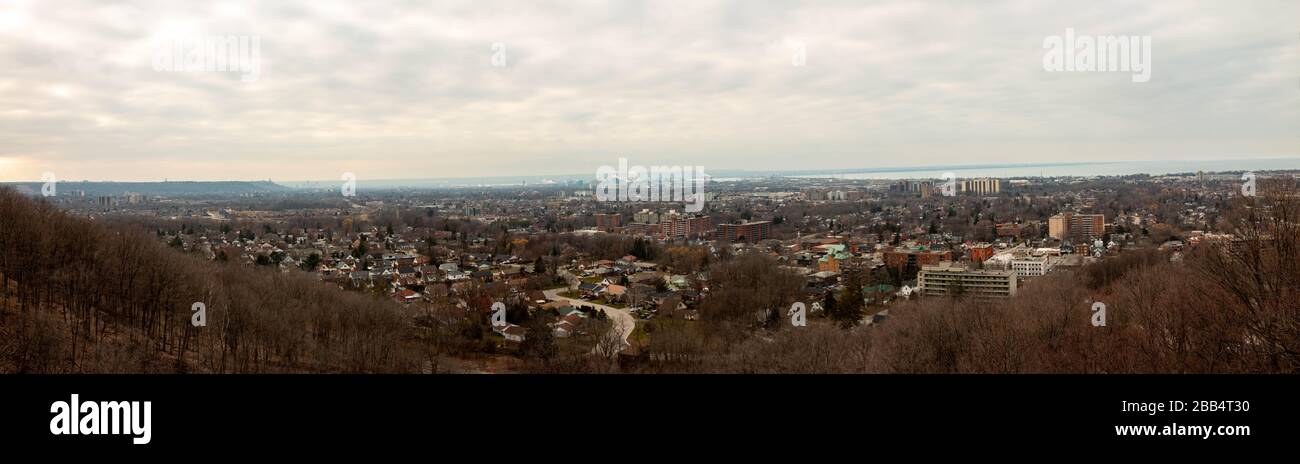 Hamilton Ontario skyline from the devils punch bowl. Panoramic format Stock Photo
