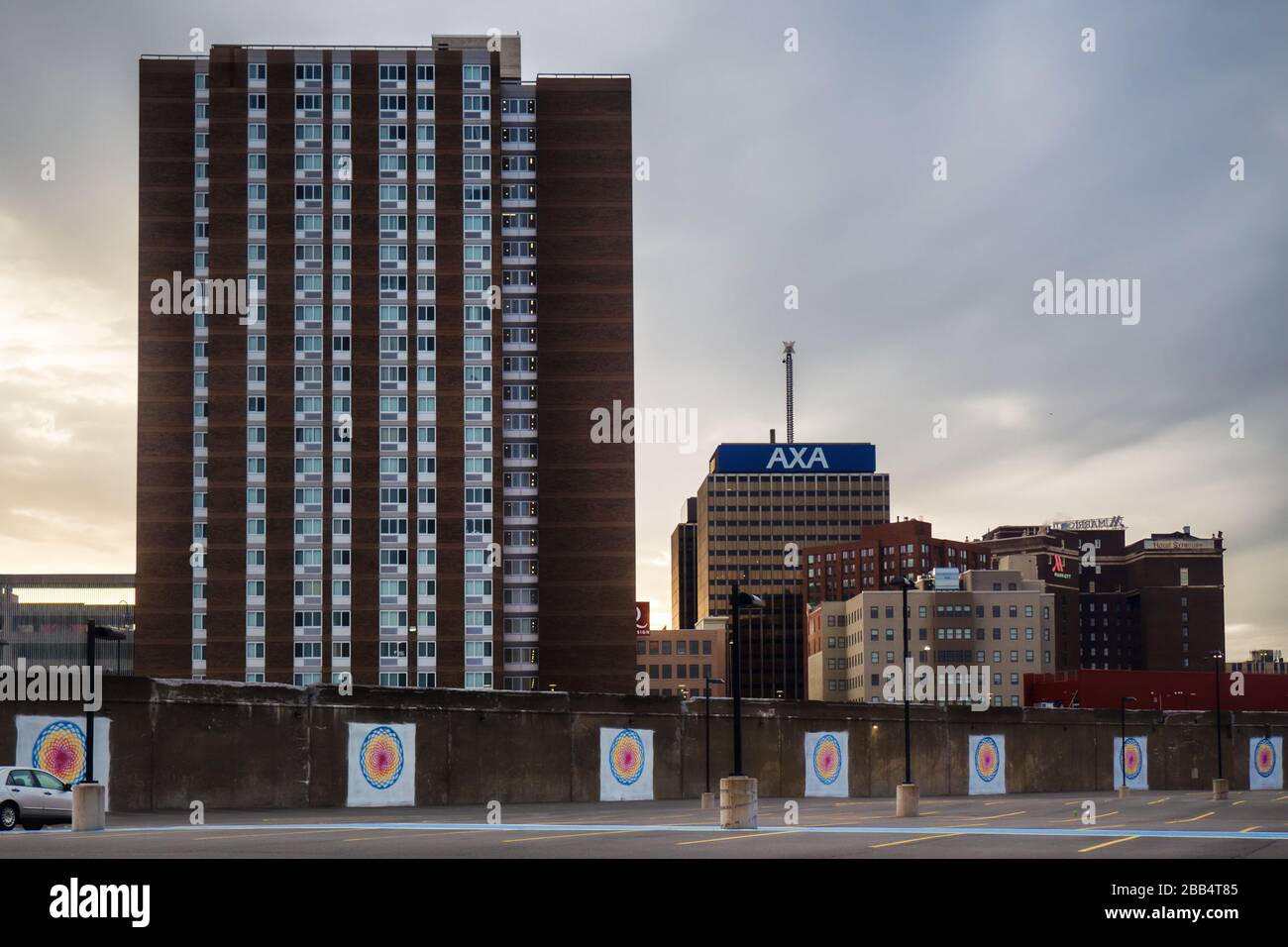 Speculator, New York, USA. March 28,2020. View of downtown Syracuse, New York beyond an old