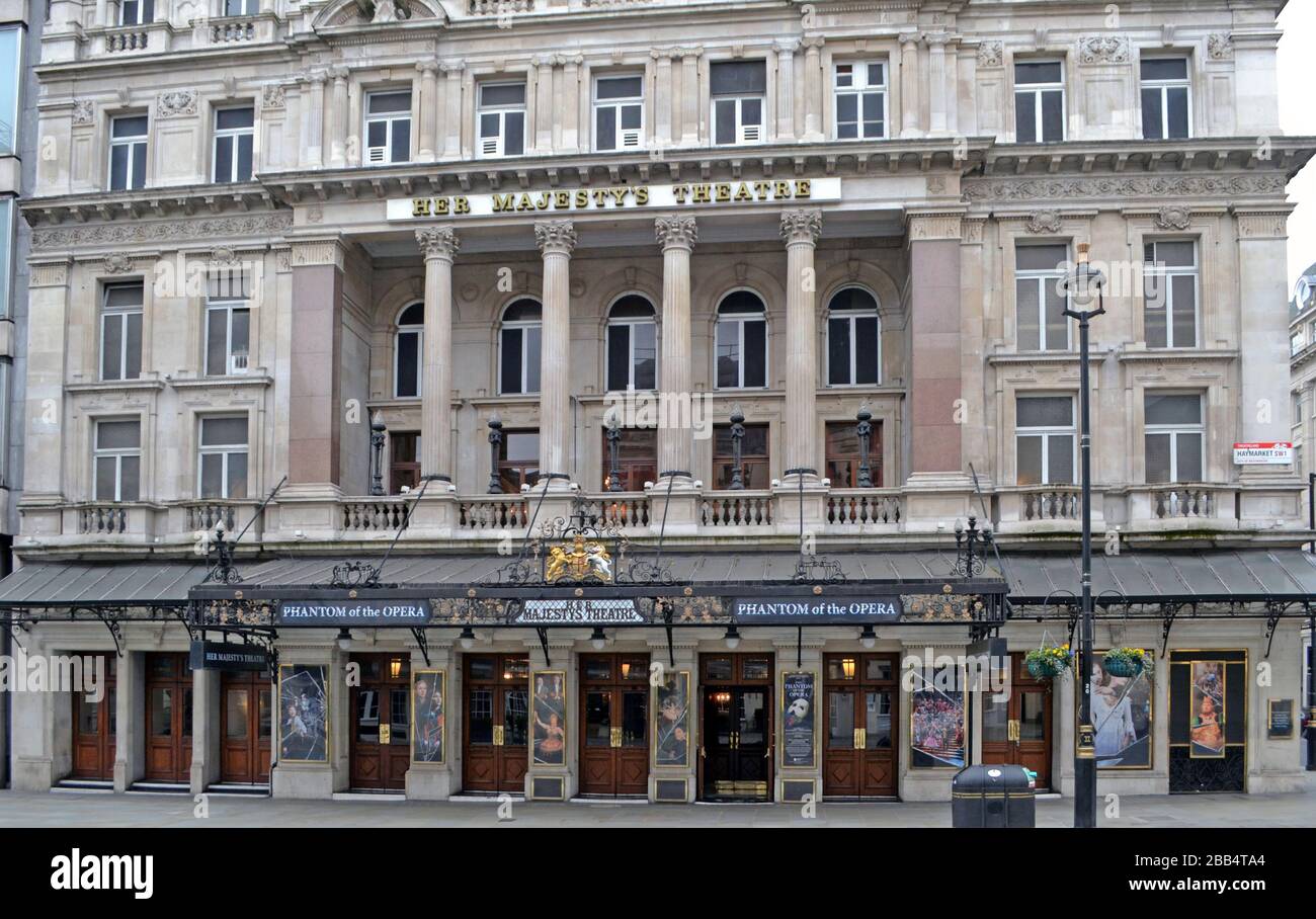 Front of a closed Her Majesty's Theatre, Haymarket, London Stock Photo