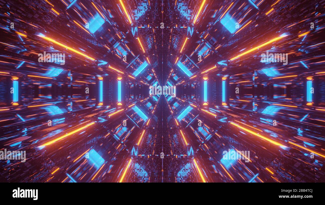 Cosmic background with blue and orange laser lights patterns - perfect