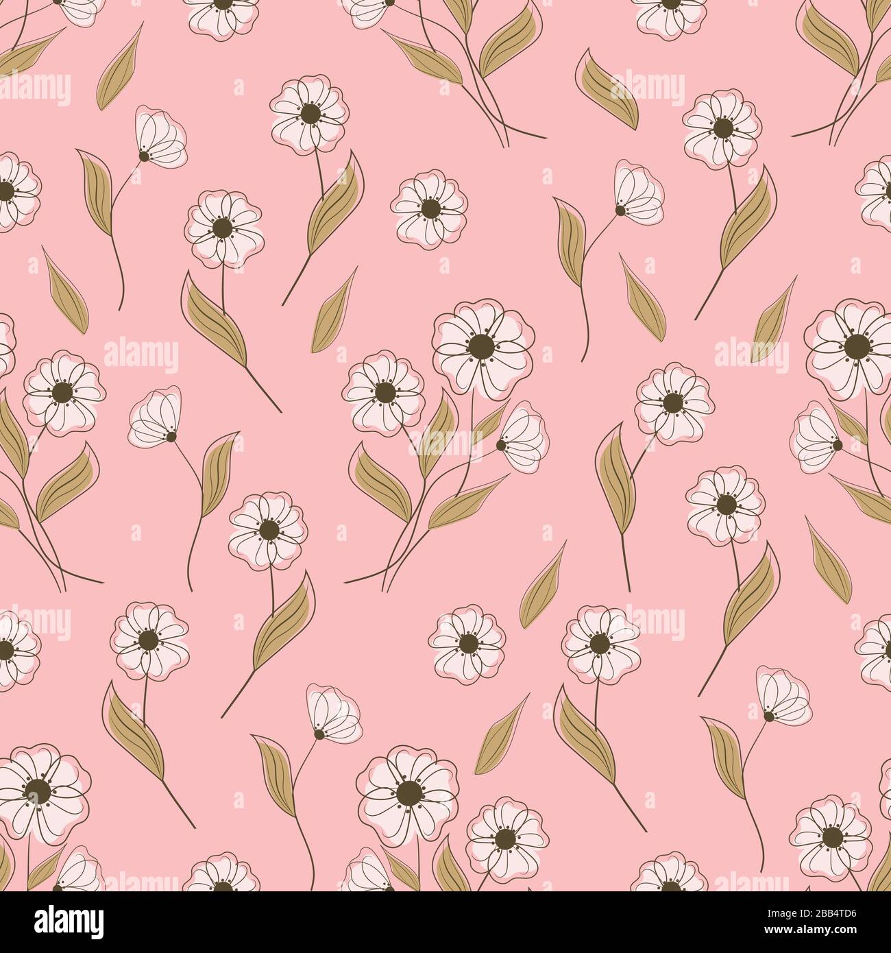 Seamless pattern with white flowers on pink background. Vector ...