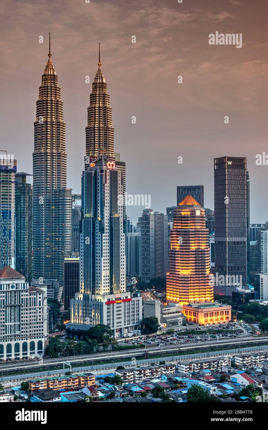 City skyline at sunset, Kuala Lumpur, Malaysia Stock Photo
