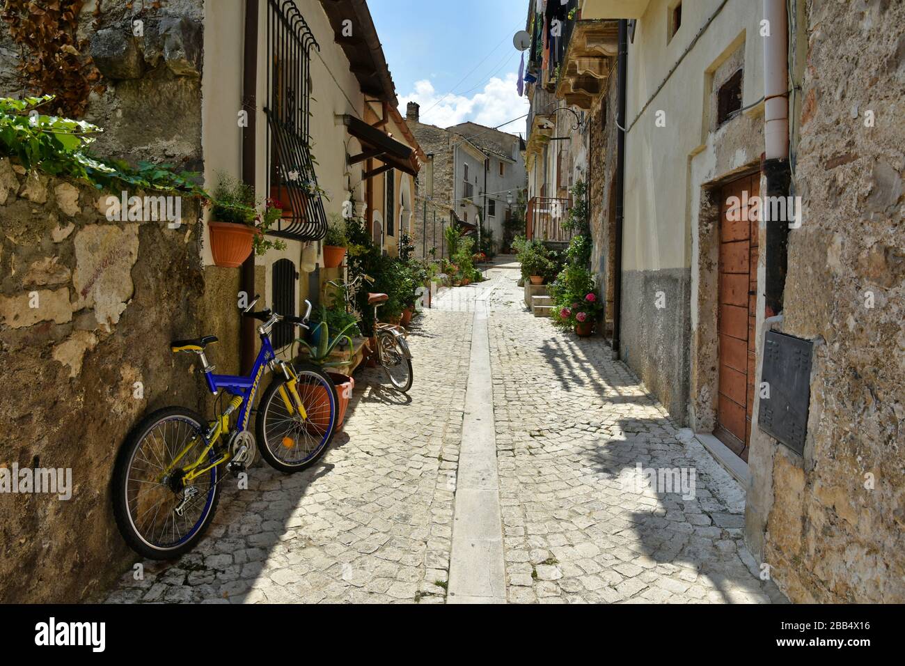 Pacentro, Italy. A narrow street between the old houses of a medieval