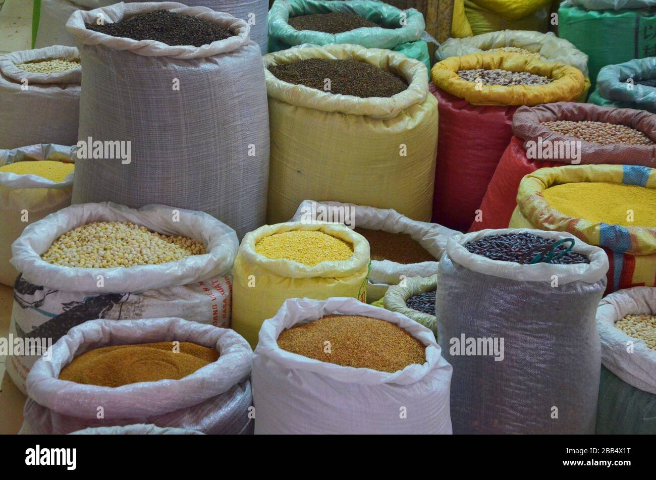 Colorful assortment of spices at vietnamese market Stock Photo
