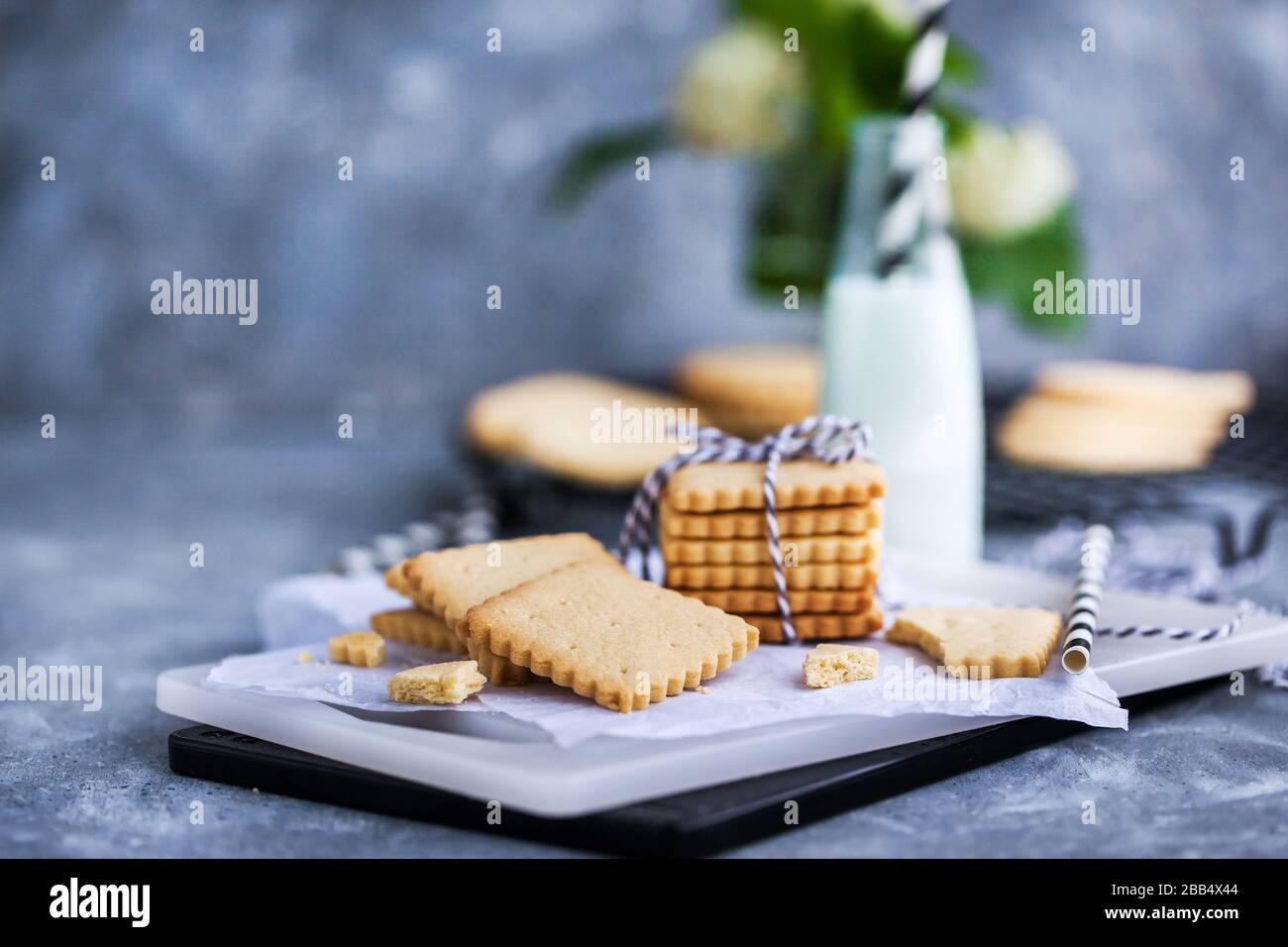 Homemade vanilla butter shortbread cookies and milk Stock Photo - Alamy