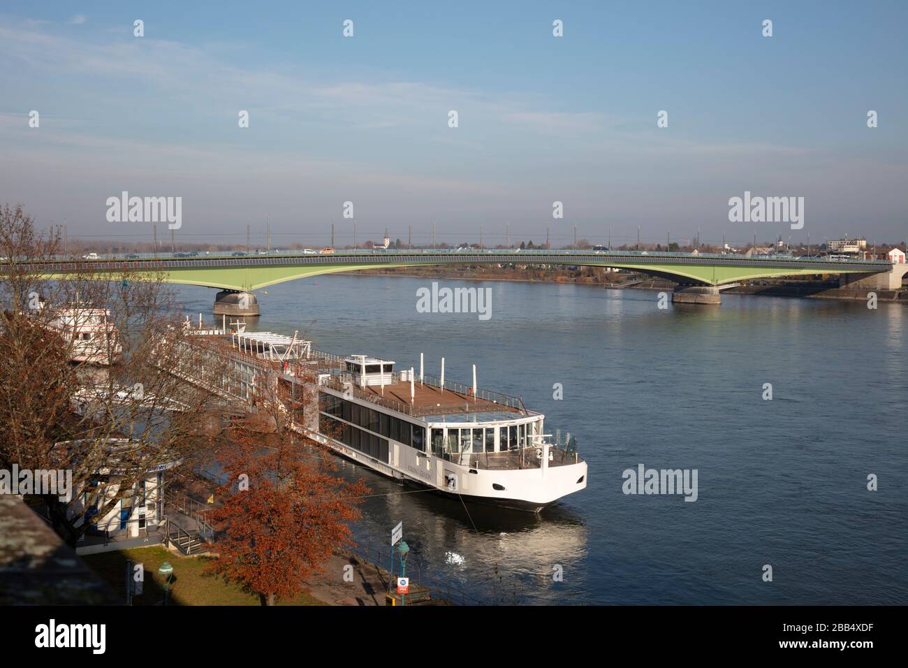 Boat on the Rhine river, Bonn, Rhineland, North Rhine-Westphalia, Germany, Europe Stock Photo