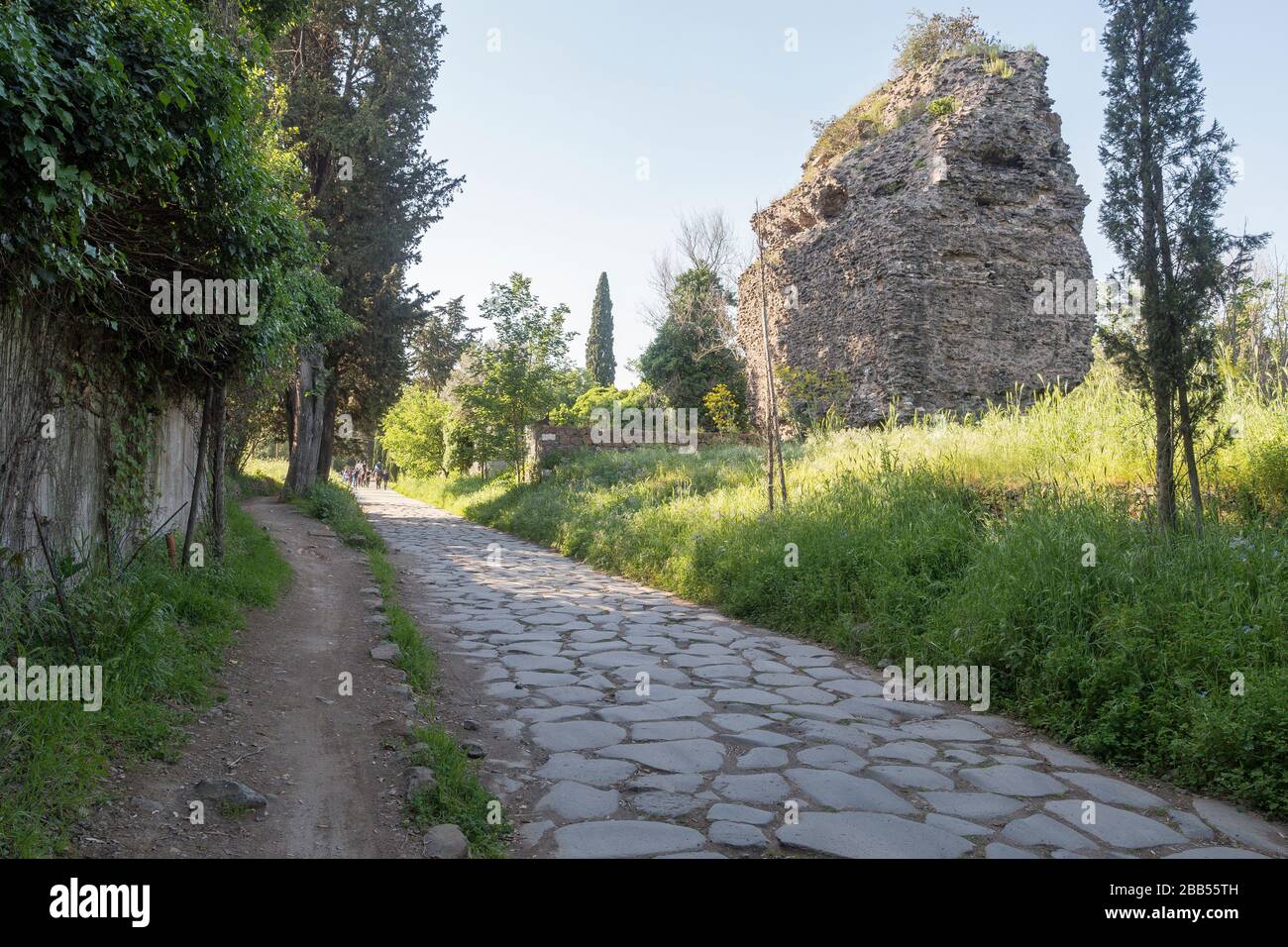 21 april 2018 on Via Appia, Appian Way from Porta Appia, anicient road of Rome Stock Photo