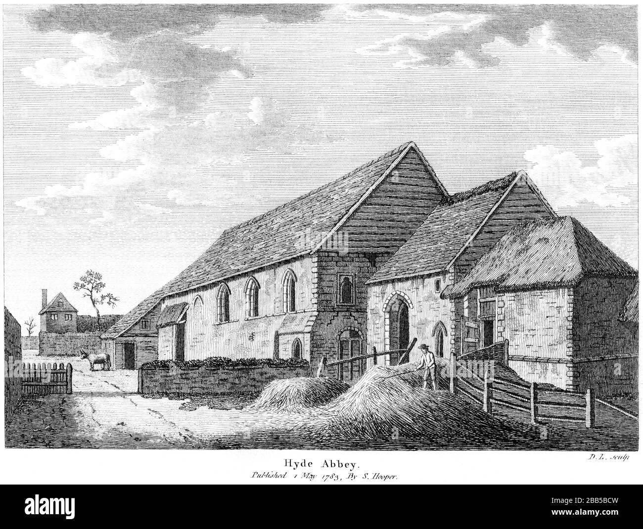 An engraving of Hyde Abbey 1783 scanned at high resolution from a book published around 1786. This image is believed to be free of all copyright. Stock Photo