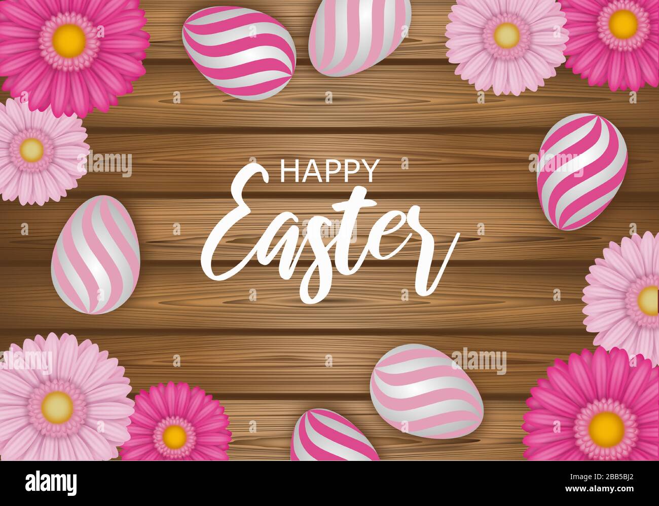 easter background with flowers and decorated eggs Stock Vector