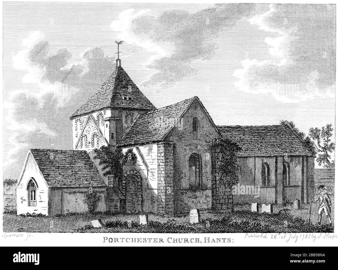 An engraving of Portchester Church Hants 1785 scanned at high resolution from a book published around 1786.  Believed copyright free. Stock Photo