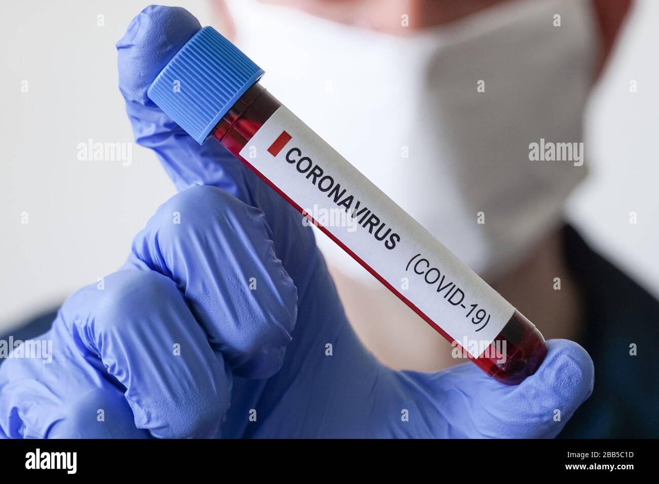 Coronavirus Covid 19 blood sample, SARS CoV 2 virus blood test Stock Photo