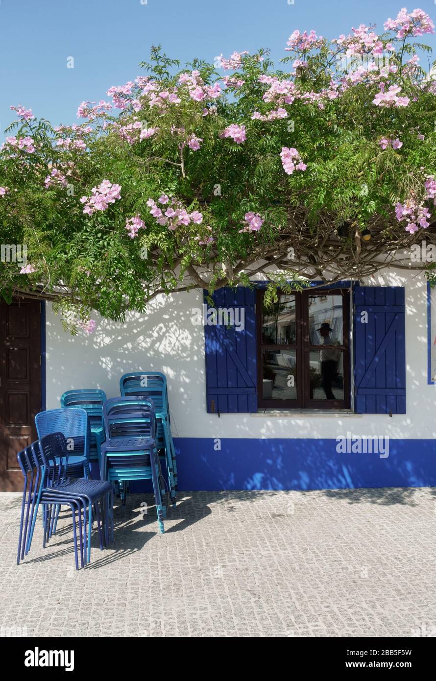 Beautiful Portuguese house painted in traditional blue and white colors