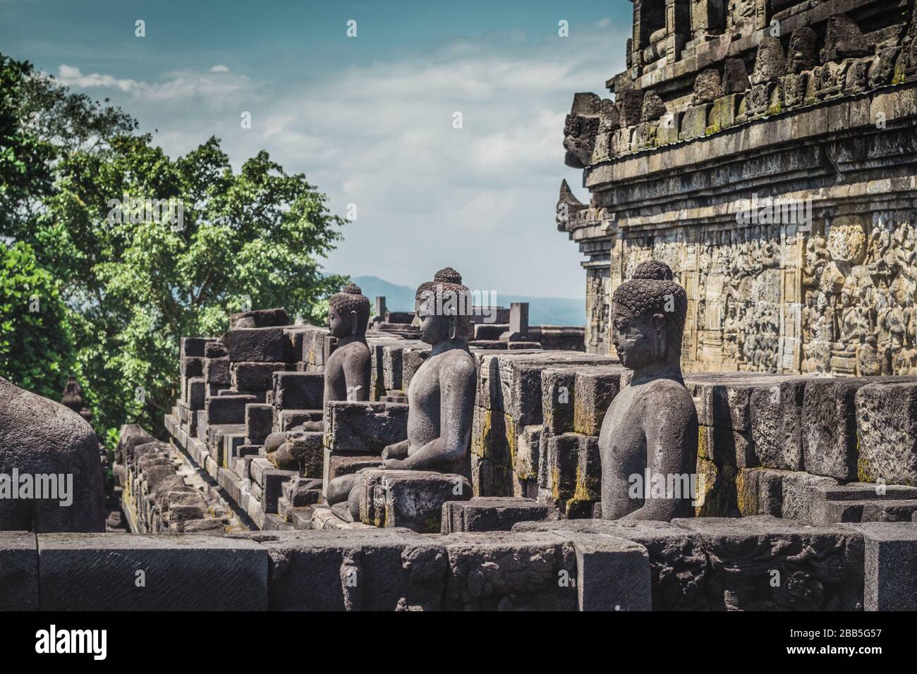 Buddha statues in Buddist temple of Borobudur in Yogyakarta. Java ...