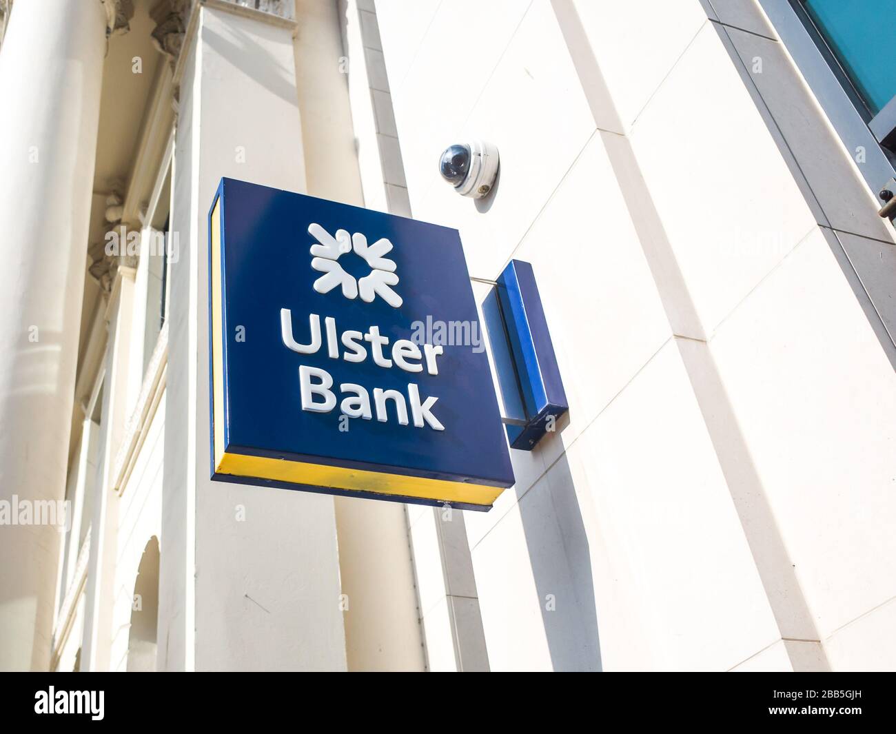 BELFAST, NORTHERN IRELAND Exterior signage of the Ulster Bank branch