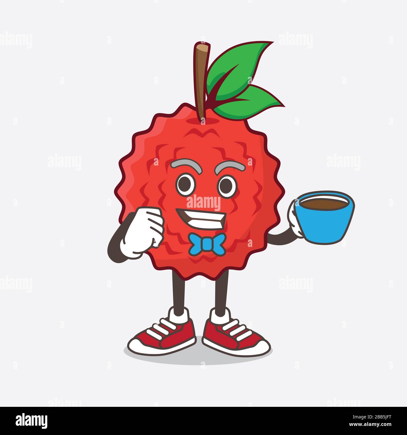 https://c8.alamy.com/comp/2BB5JFT/an-illustration-of-lychee-fruit-cartoon-mascot-character-with-a-cup-of-coffee-2BB5JFT.jpg