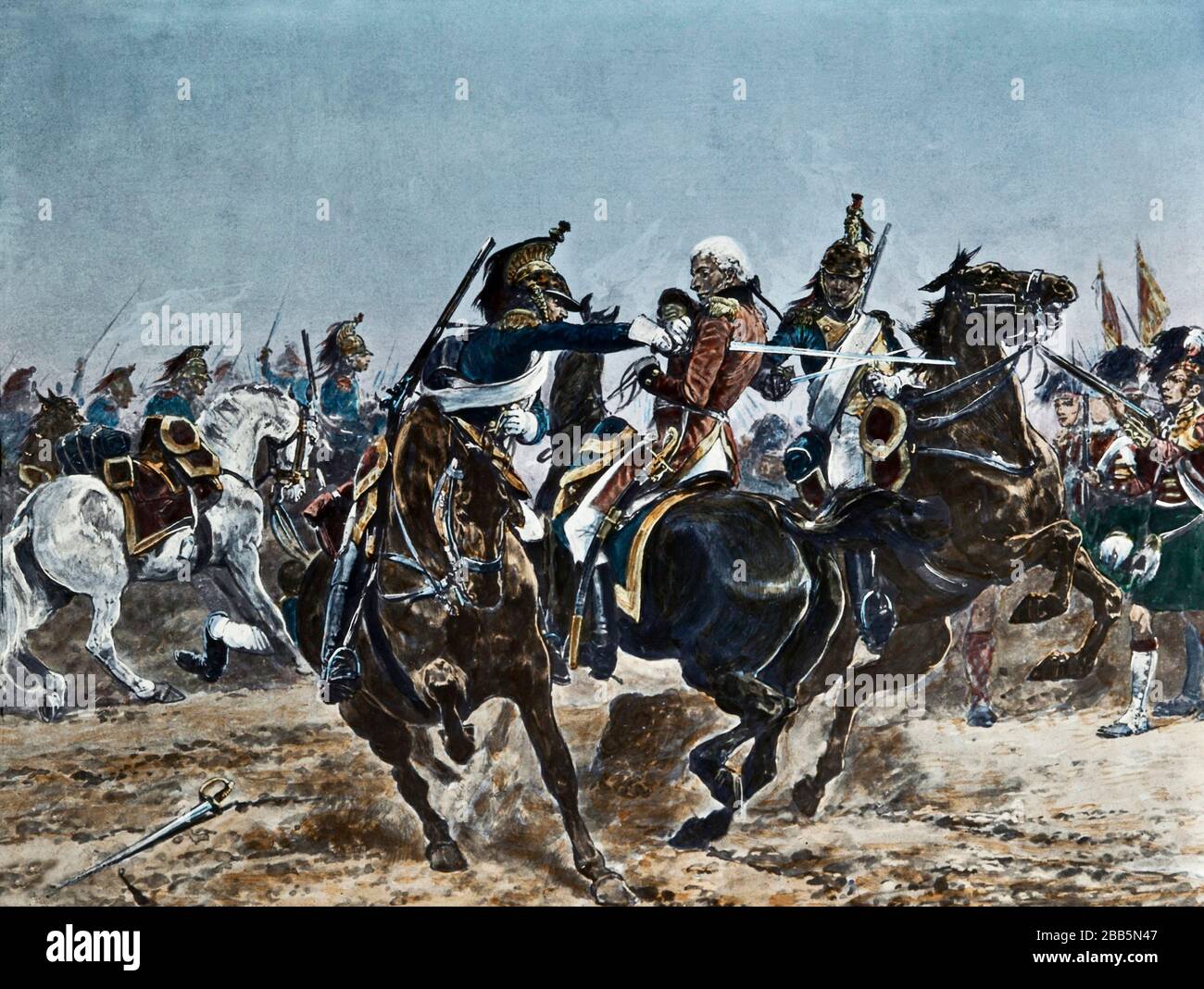 Animation illustrations of English and French military campaigns and war settings circa 1800 to include the French Revolution and Napoleonic wars. These illustrations were created circa 1900 Stock Photo