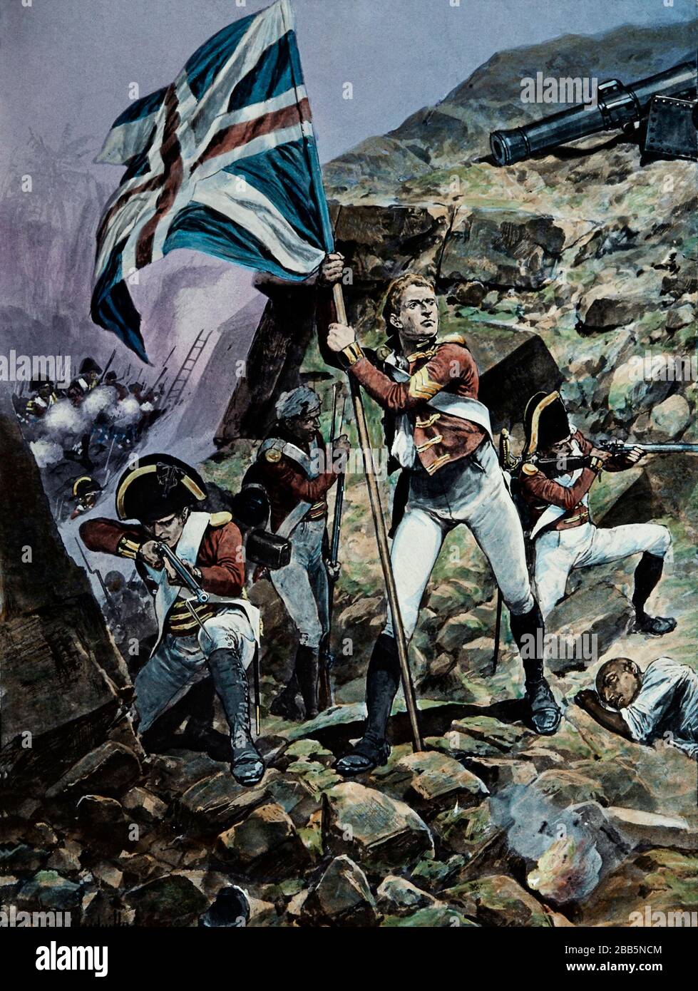 Animation illustrations of English and French military campaigns and war settings circa 1800 to include the French Revolution and Napoleonic wars. These illustrations were created circa 1900 Stock Photo