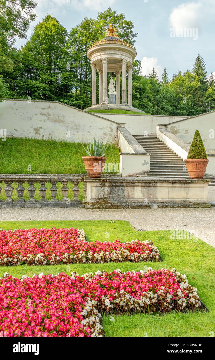 Terrace Garden and Venus Temple at the Water parterre in the park of Linderhof Castle, Ettal, Bavaria, Germany Stock Photo