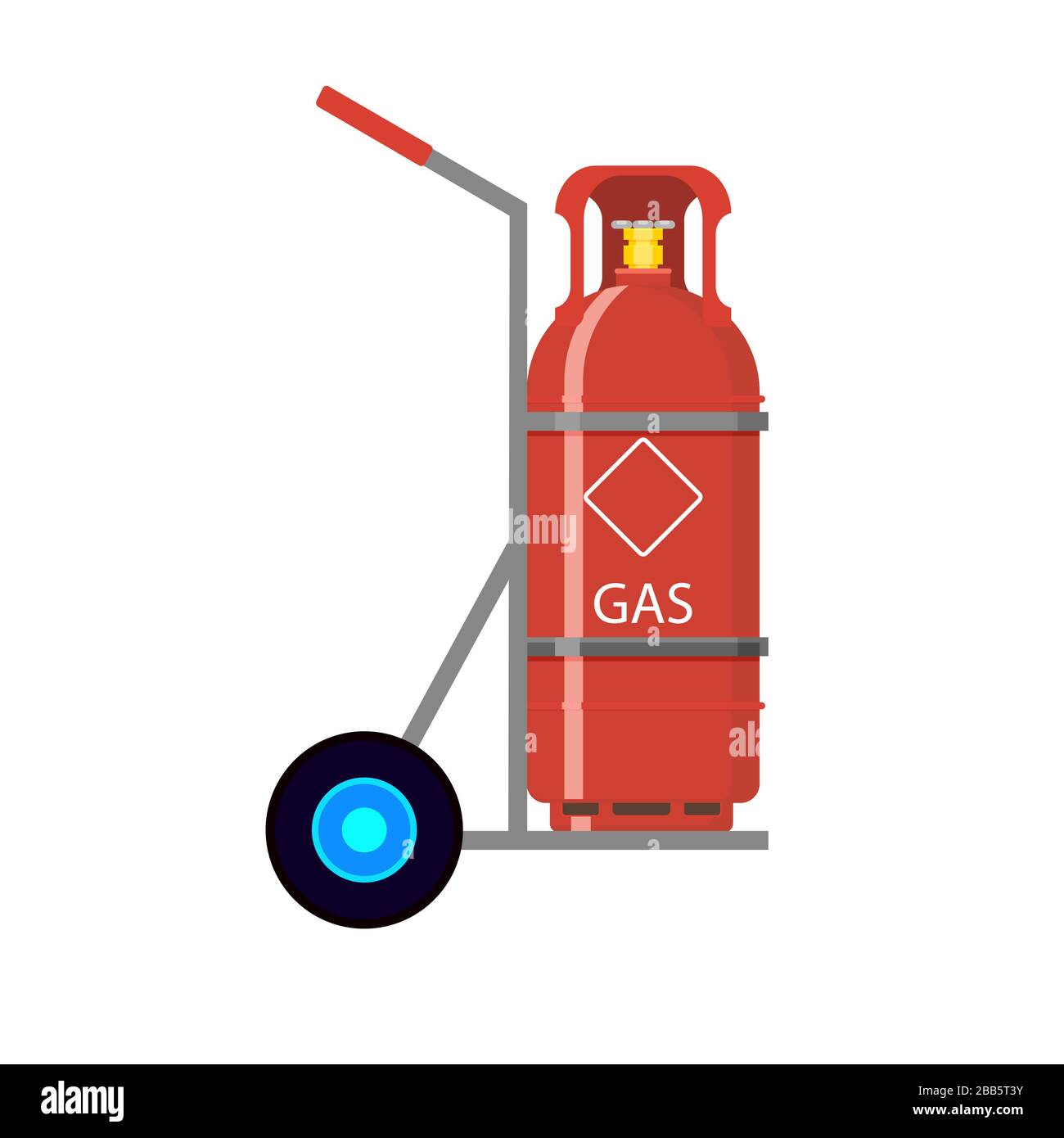 Gas tank fixed in cart. Vector balloon flammable butane, compressed container with gas illustration Stock Vector