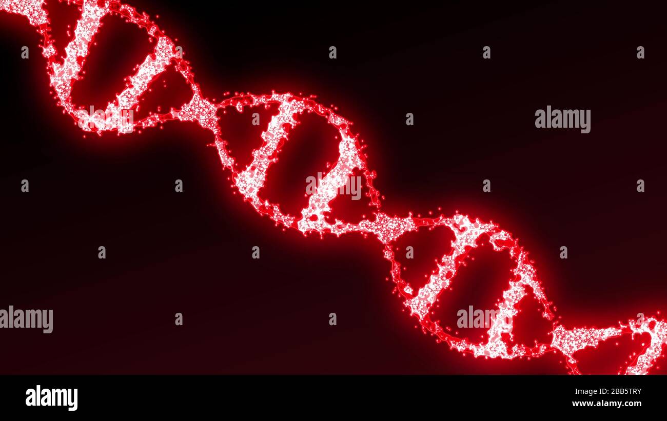 Conceptual 3D rendering of red DNA molecule model. Stock Photo