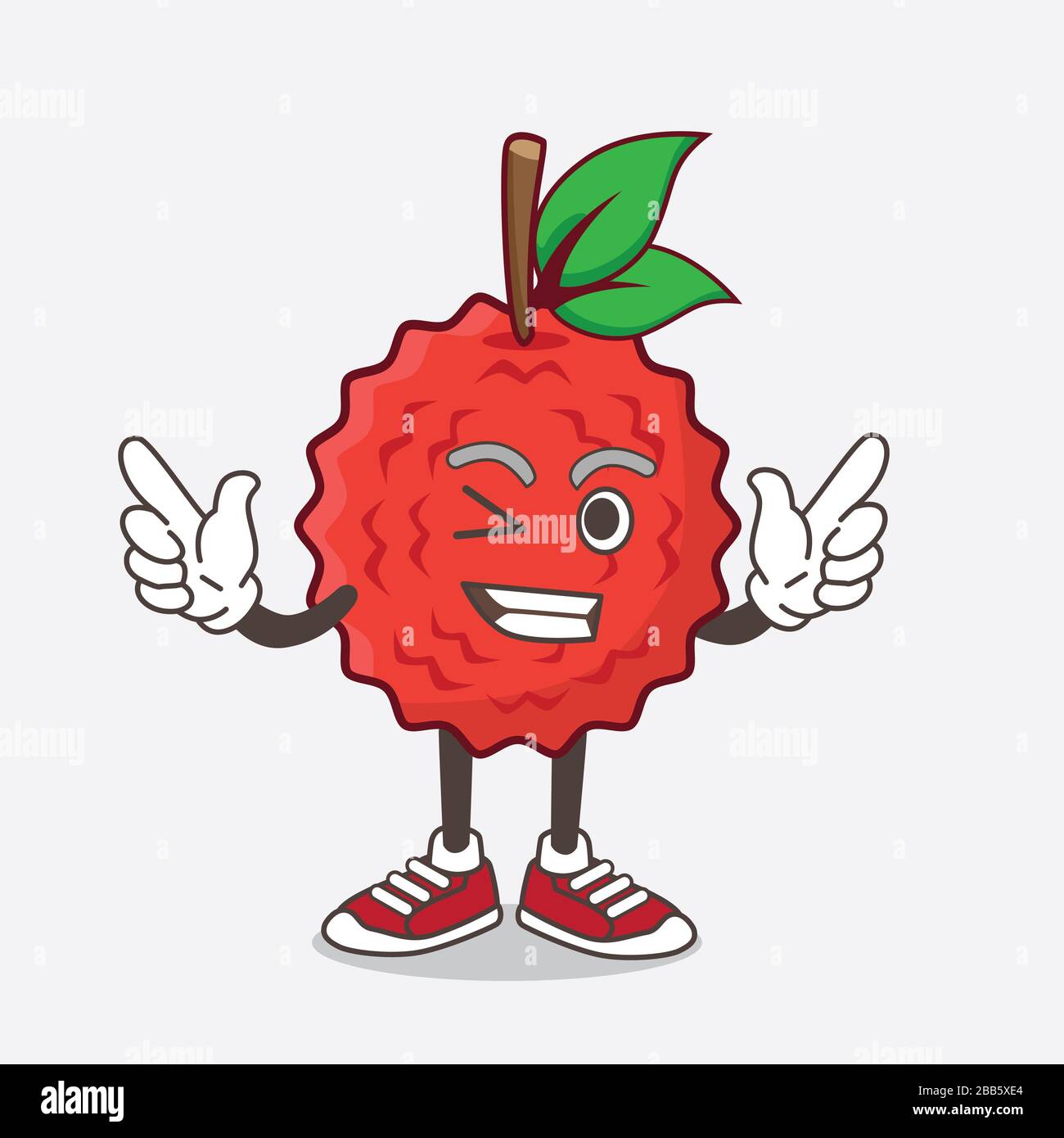An illustration of Lychee Fruit cartoon mascot character with Winking eye Stock Photo