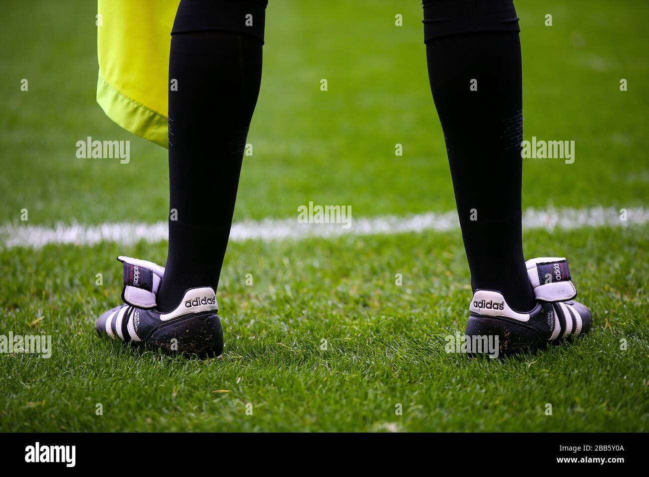 The lineman's Adidas football boots during the Sky Bet League One at St Andrews Stadium. Stock Photo